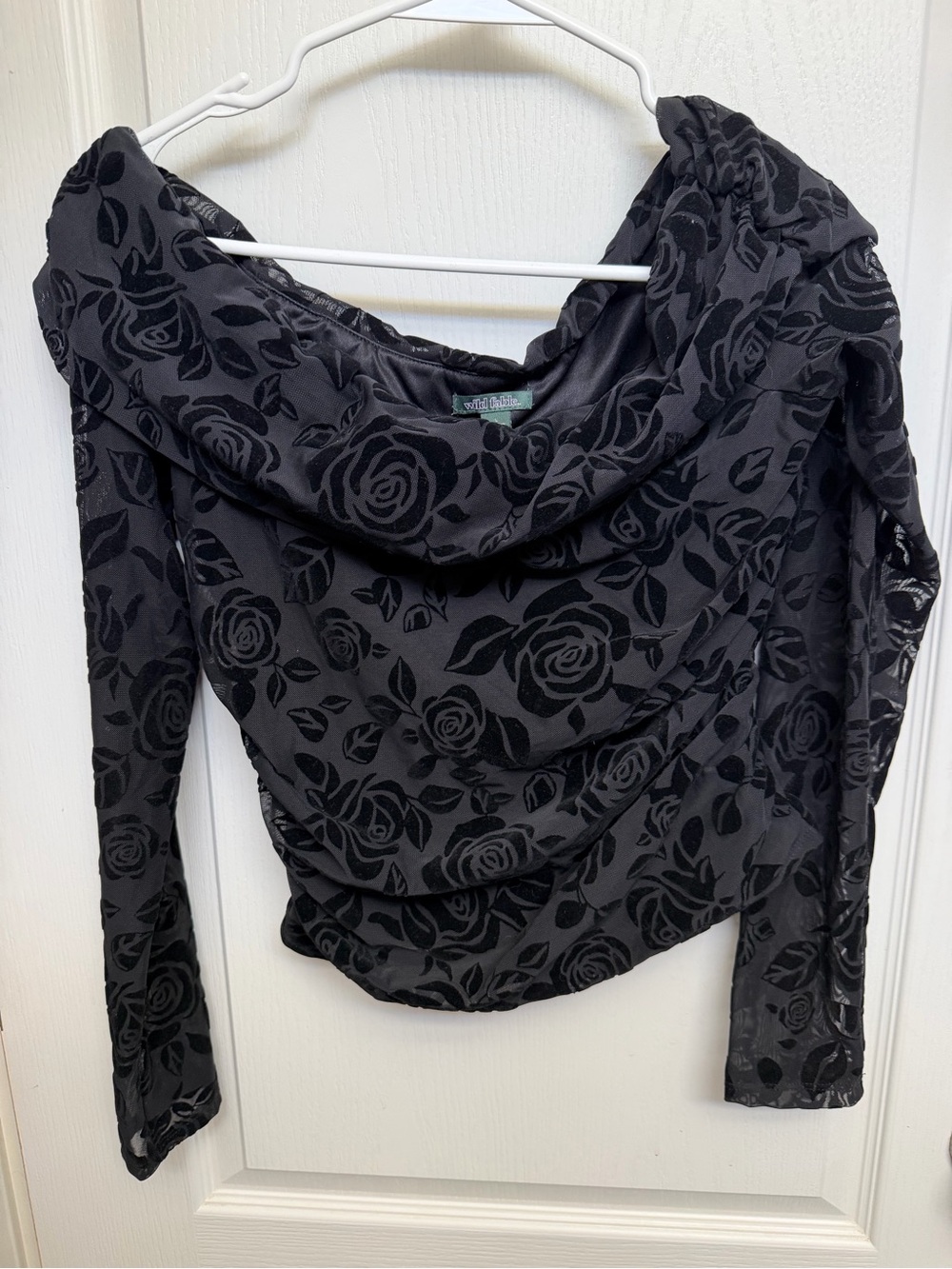 wild fable Black Rose-Print Cowl Neck Long Sleeve Top